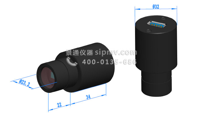 S3CMOS系列目镜筒式USB3.0 CMOS相机尺寸图