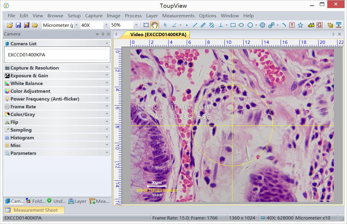 ToupView显微图像测量分析软件主界面