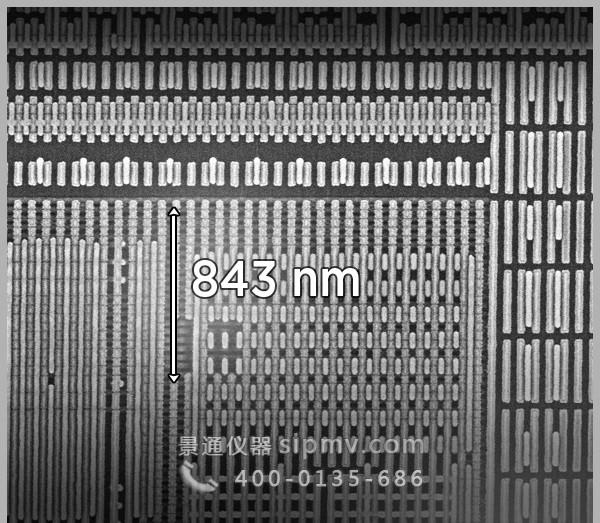 晶体管鳍片，20个之间的间距是843nm，每两个之间42nm