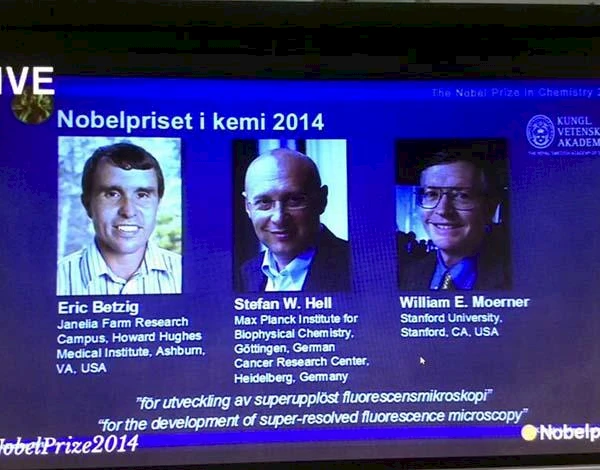 EricBetzig, Stefan W. Hell and William E. Moerner因为超高分辨率显微镜技术获得2014年诺贝尔化学奖。