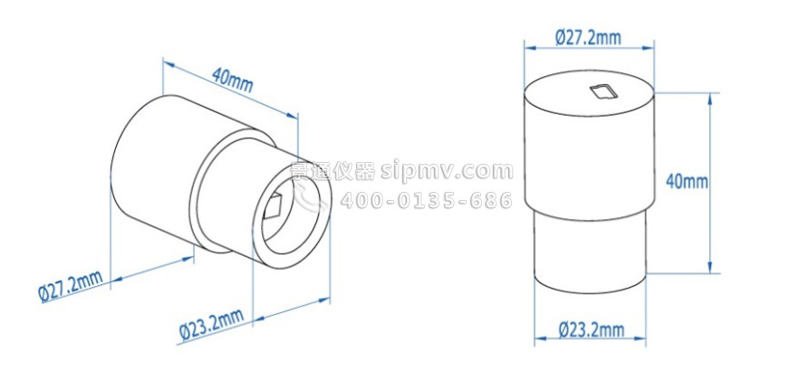 SCMOS系列目镜筒式USB2.0 CMOS相机尺寸图