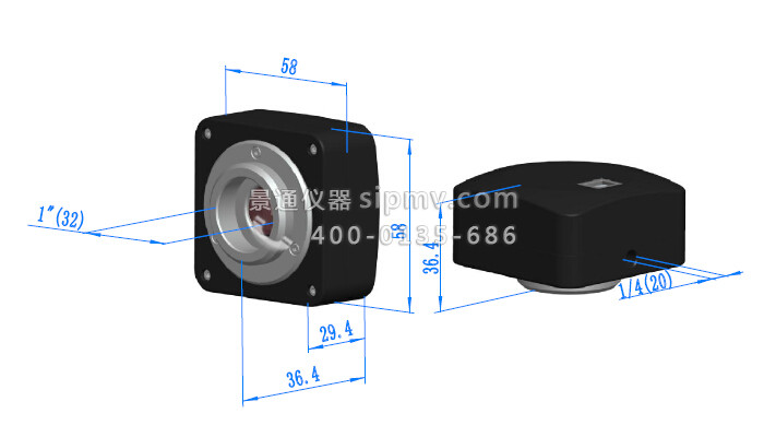 UCMOS系列C接口USB2.0 CMOS相机外形尺寸实物图